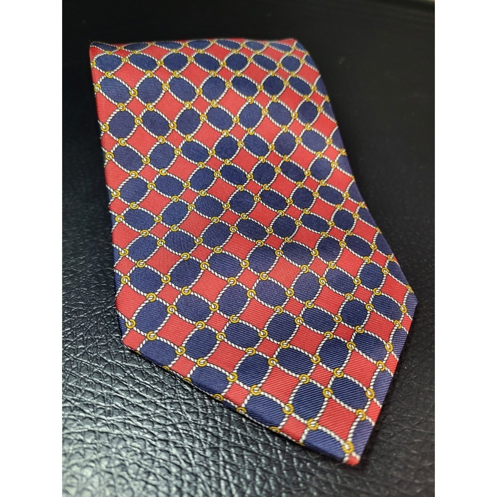 Vintage GUCCI MADE IN ITALY Crimson And BLUE 100% SILK TIE ROPE DESIGN 4 INCH - Picture 9 of 9